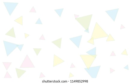 Many Light Blue, Green, Violet and Yellow Triangles of Different Size on White Background