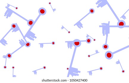 Many Light Blue and Red Keys of Different Size on White Background
