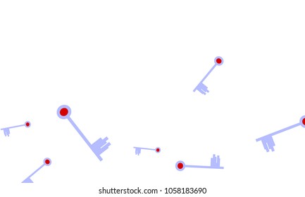 Many Light Blue and Red Keys of Different Size on White Background