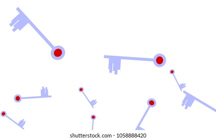 Many Light Blue and Red Keys of Different Size on White Background