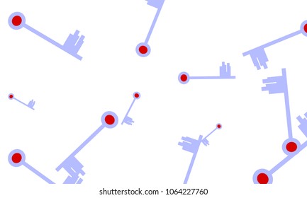 Many Light Blue and Red Keys of Different Size on White Background