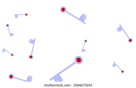 Many Light Blue and Red Keys of Different Size on White Background
