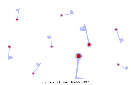 Many Light Blue and Red Keys of Different Size on White Background