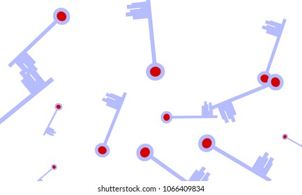 Many Light Blue and Red Keys of Different Size on White Background