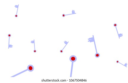 Many Light Blue and Red Keys of Different Size on White Background
