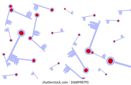 Many Light Blue and Red Keys of Different Size on White Background