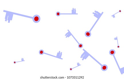 Many Light Blue and Red Keys of Different Size on White Background
