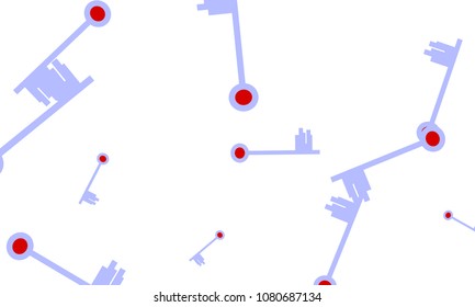 Many Light Blue and Red Keys of Different Size on White Background