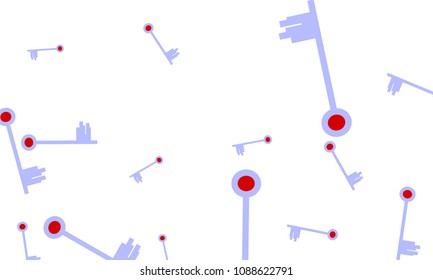 Many Light Blue and Red Keys of Different Size on White Background