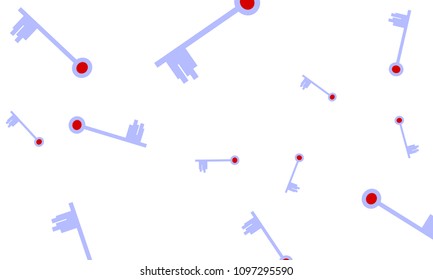 Many Light Blue and Red Keys of Different Size on White Background