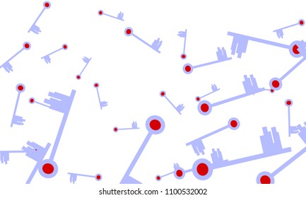 Many Light Blue and Red Keys of Different Size on White Background