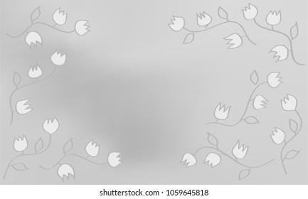 Many Light Grey Flowers with Leaves and Stems on Grey Gradient Background