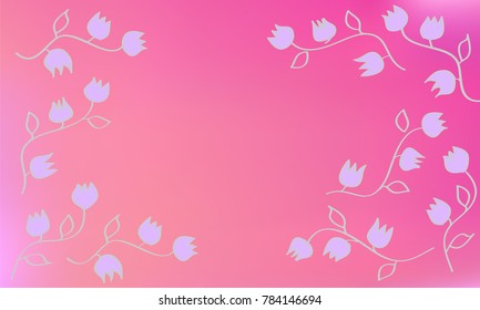 Many Light Grey Flowers with Leaves and Stems with Empty Space in the Center of the Image on Pink Gradient Background