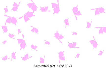 Many Light Pink Butterflies on White Background