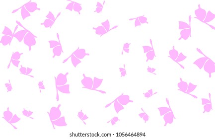 Many Light Pink Butterflies on White Background