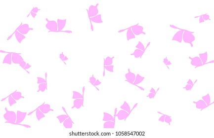 Many Light Pink Butterflies on White Background