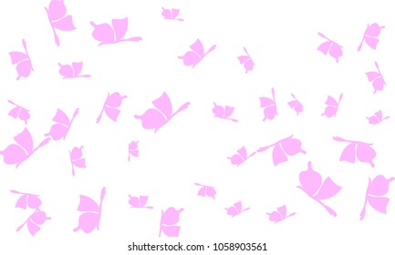 Many Light Pink Butterflies on White Background