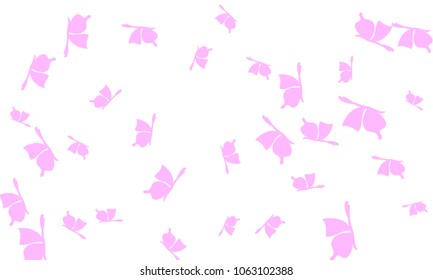 Many Light Pink Butterflies on White Background