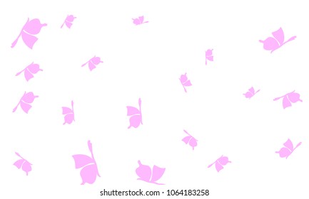 Many Light Pink Butterflies on White Background