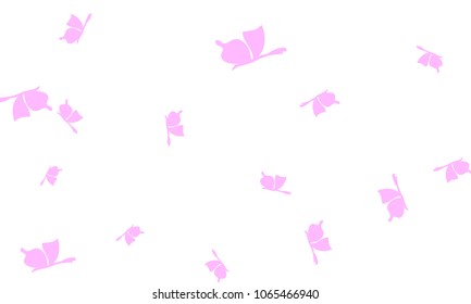 Many Light Pink Butterflies on White Background