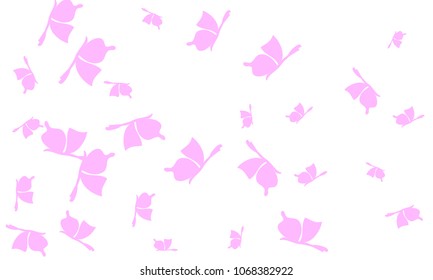 Many Light Pink Butterflies on White Background