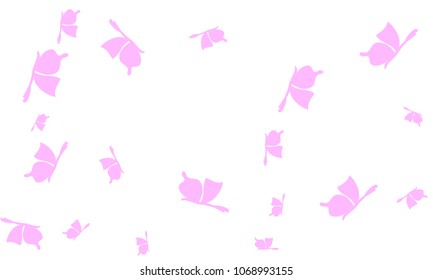 Many Light Pink Butterflies on White Background