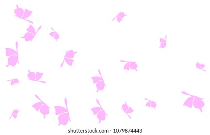 Many Light Pink Butterflies on White Background