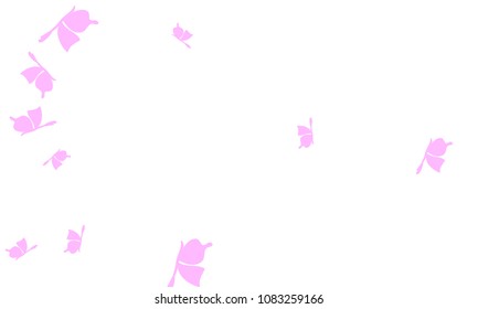 Many Light Pink Butterflies on White Background