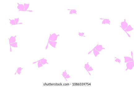 Many Light Pink Butterflies on White Background