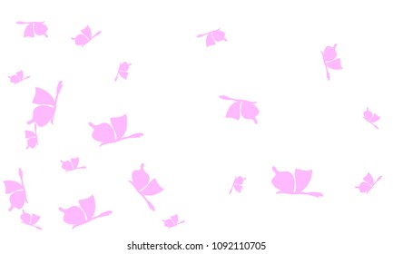 Many Light Pink Butterflies on White Background