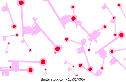 Many Light Pink and Red Keys of Different Size on White Background
