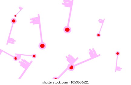 Many Light Pink and Red Keys of Different Size on White Background