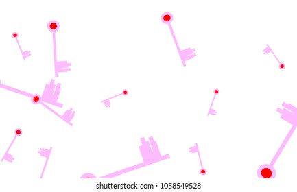 Many Light Pink and Red Keys of Different Size on White Background