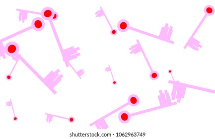 Many Light Pink and Red Keys of Different Size on White Background