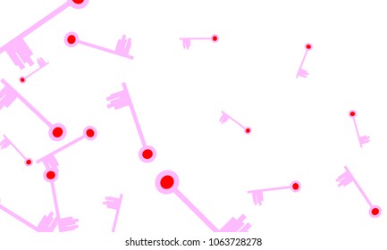 Many Light Pink and Red Keys of Different Size on White Background