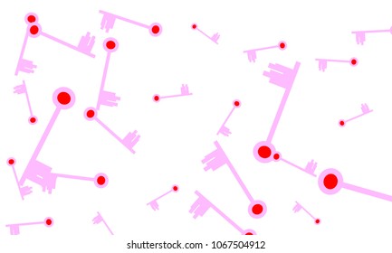Many Light Pink and Red Keys of Different Size on White Background