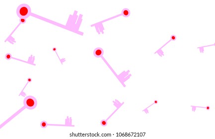 Many Light Pink and Red Keys of Different Size on White Background