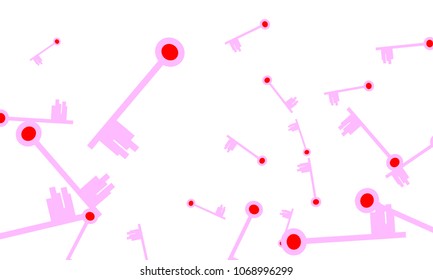 Many Light Pink and Red Keys of Different Size on White Background