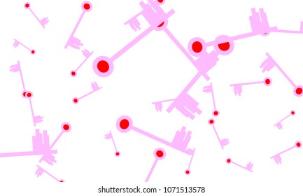 Many Light Pink and Red Keys of Different Size on White Background