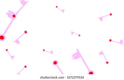 Many Light Pink and Red Keys of Different Size on White Background