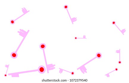 Many Light Pink and Red Keys of Different Size on White Background