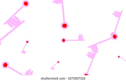 Many Light Pink and Red Keys of Different Size on White Background