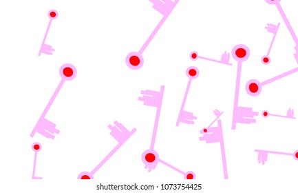 Many Light Pink and Red Keys of Different Size on White Background