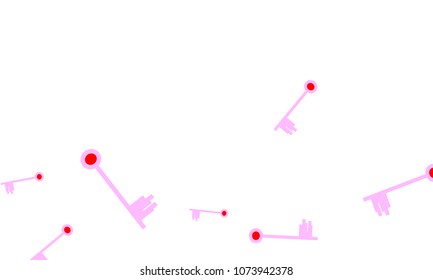 Many Light Pink and Red Keys of Different Size on White Background