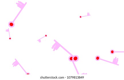 Many Light Pink and Red Keys of Different Size on White Background
