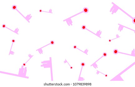 Many Light Pink and Red Keys of Different Size on White Background