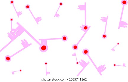 Many Light Pink and Red Keys of Different Size on White Background