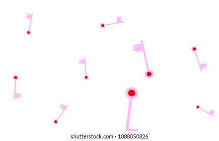 Many Light Pink and Red Keys of Different Size on White Background