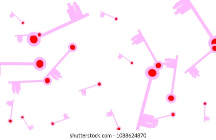 Many Light Pink and Red Keys of Different Size on White Background
