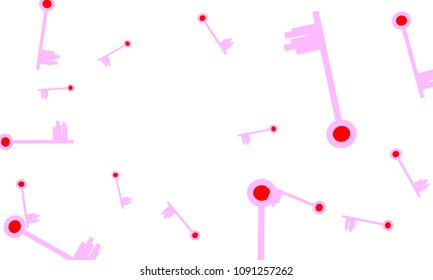 Many Light Pink and Red Keys of Different Size on White Background